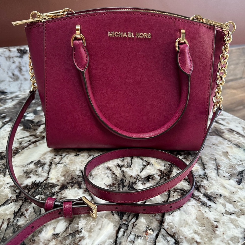 Michael Kors Berry Pink Crossbody Bag with Gold Chain